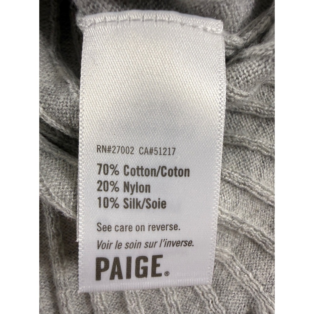 PAIGE Sweater Womens L Gray Ribbed Knit Ruffle Bell Sleeve Crew Neck Pullover - Picture 7 of 10